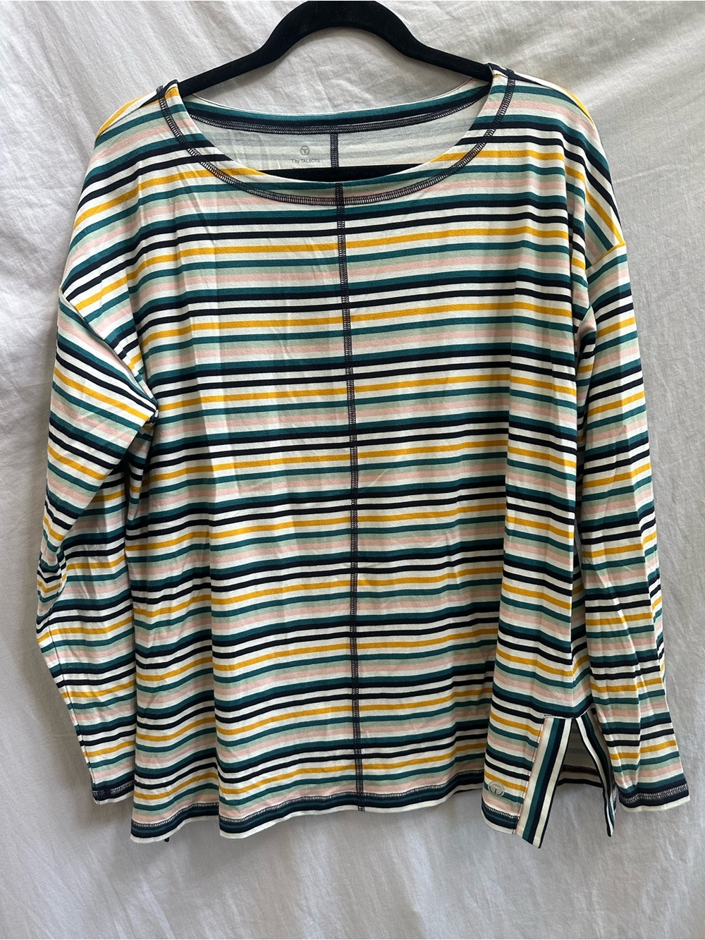 Talbots Multicolor Striped Long-Sleeve Crewneck Top - Cream, Teal & Mustard